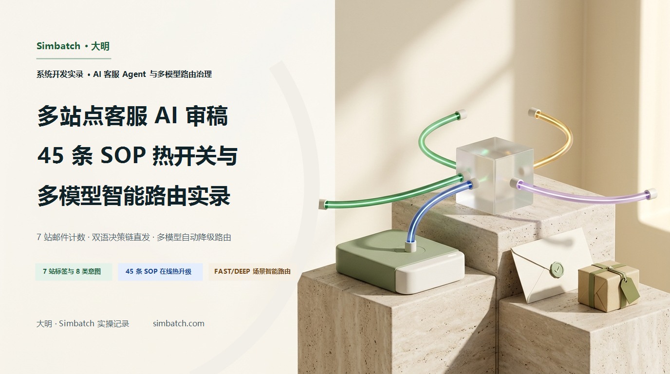 多站点客服 AI 审稿、45 条 SOP 热开关与多模型智能路由实录(Simbatch · 大明)